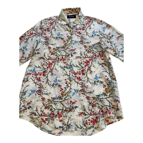 The Kooples | White Bird Avian & Floral-Print Silk Shirt - Size 1 / Small - Picture 4 of 13